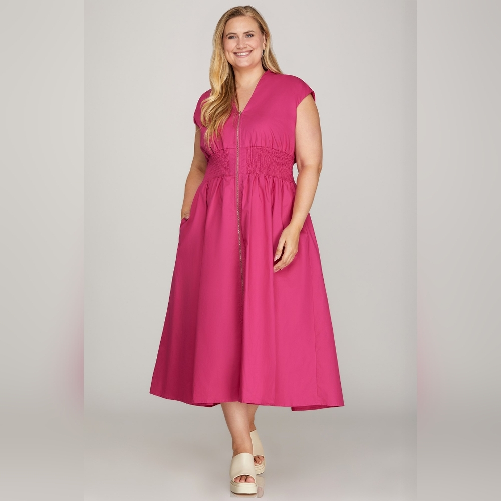 She and Sky Vibrant Pink Midi Dress